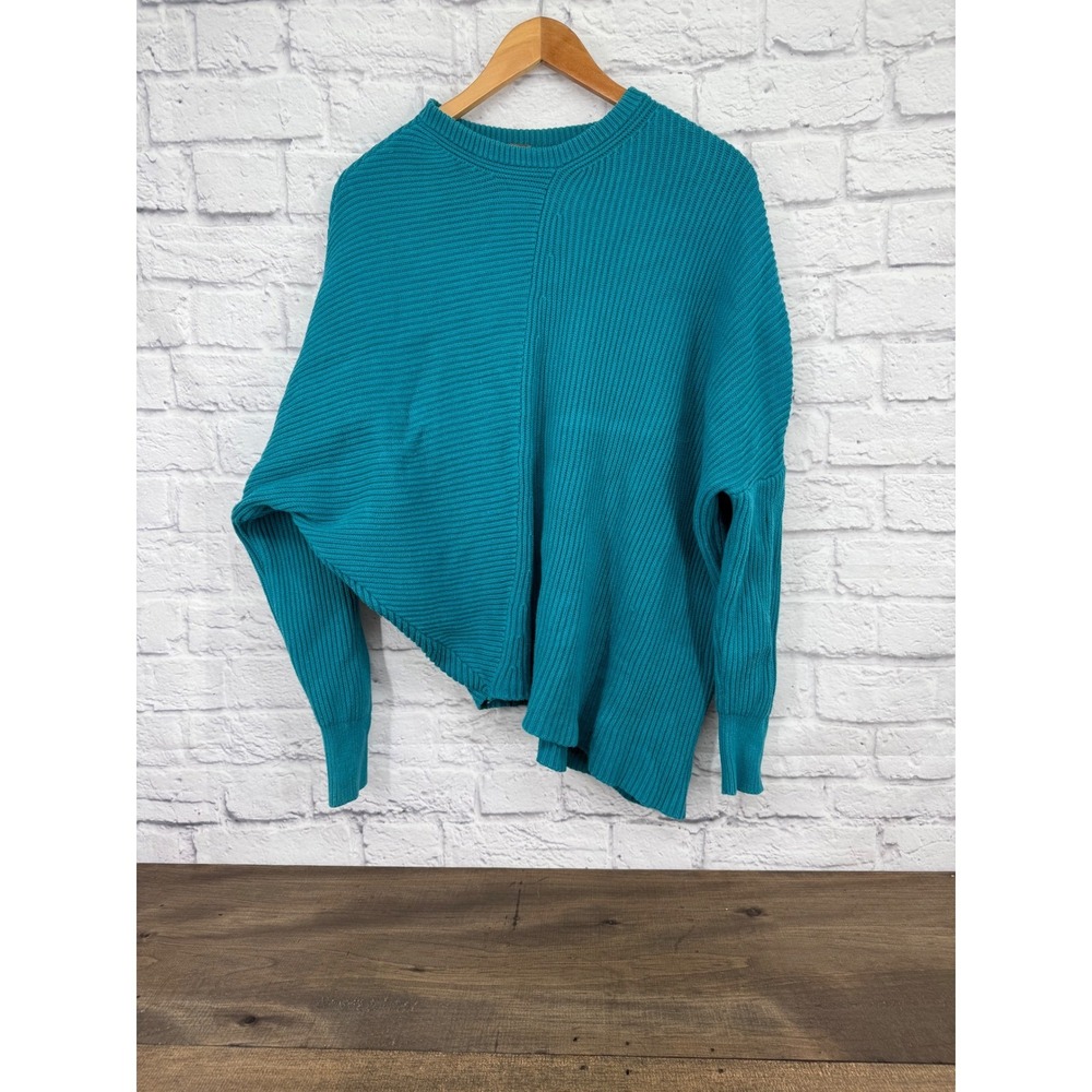 Free People Downtown Teal Ribbed Asymetrical Oversized Dolman Sleeve Sweater S - Picture 2 of 9